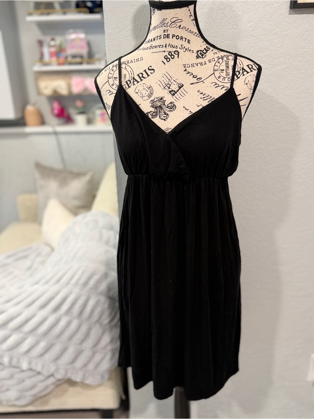 PinkBlush Maternity Black Cami Dress Size Medium | Empire Waist Spaghetti Strap - Picture 2 of 6